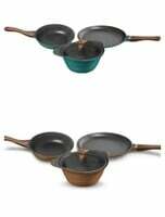 ‎Preethi Artistic Collection Die Cast Non Stick Set, 27 cm Tawa, 24 cm Fry Pan, Kadai 24 cm with Glass Lid, 5 Star Non Stick Effect, Cook & Serve ( available in 2 colours)