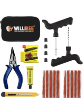 WILLIBEE 8-in-1 Tubeless Tyre Puncture Repair Kit for Car, Bike, Scooter & SUV - Universal Emergency Tyre Fix Tool Set, Flat Tire Puncher Repair Kit (with Storage Bag).