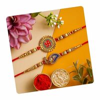 Poorak Religious Assorted Rakhi Set of 2 – Swastik & Peacock Design with Roli Chawal [Apply Coupon]
