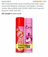 NO-P Cockroach killer spray ( 425ML | With Free Fragrance Bouquet 125ML Pack Of 2 ) | Crawling Insect killer spray | Instant Kill | Bedbugs, Cockroach, Ants,Spiders, Termites, Lizards, Worms,White Ants |