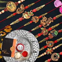 Oblivion Pooja Thali Gift for Brother – Rakhi set for Brother Set of 10, Silver Color Pooja Coin & Greeting Card