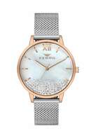 Ferro Pisa Analog Crystals MOP (Mother of Pearl) Round Dial Women's Watch with Mesh Strap