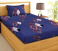 VAS COLLECTIONS 120 GSM Single Bedsheet with 1 Pillow Covers - 180 TC Supersoft Glace Cotton - Breathable & Wrinkle Free - 2 Pcs Set | Brown & Blue 
