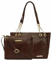 Bagsy Malone Tote Bag -Set of 2 | Handcrafted Side Tote Bag and Handbag for Office and College (Croco Brown) 