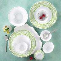 Larah by Borosil Silk Series Aura Opalware Dinner Set with Steel Spoon | 33 Pcs for Family of 6