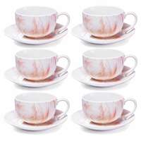 Treo by Milton Marble Cup and Saucer Set of 12, Marble Brown | Tea | Coffee | Milk | Hot Chocolate | Latte | Cappuccino | Mocha | Espresso