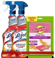 Lizol 450ml (Pack of 2) + Free Scotch Brite-Sponge Wipe, Kitchen Cleaner Spray | Suitable for all Kitchen Surfaces, Gas Stove, Countertop, Tiles, Chimney and Sink | Kills 99.9% germs