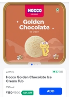 Hocco golden chocolate lce cream  Tub