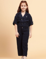 YK Girls Cotton Half Sleeves Front Button Basic Jumpsuit