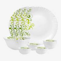cello Pack of 10 Opalware Dazzle Opalware Oleander Dinner Set | Crockery Set |Green Dinner Set  (Microwave Safe)