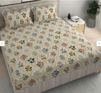 White Floral 220 TC Microfibre King Size Fitted Bedsheet With 2 Pillow Covers