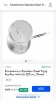 Check out Fackelmann Stainless Steel Triply Fry Pan with Lid (20 cm, Silver) on Swiggy Instamart 