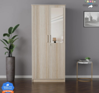 Flipkart Perfect Homes Engineered Wood 2 Door Wardrobe Finish Color - Melamine Vogue French Oak GL, Mirror Included, Knock Down