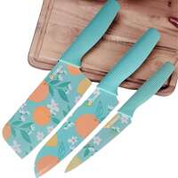 E-COSMOS Professional 3-Piece Kitchen Knife Set - High Carbon Stainless Steel Chef, Utility & Santoku Knives with Ergonomic Blue Handles (3PC) Blue