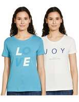 Amazon Brand - Symbol Women's Solid Cotton Stretch Half Sleeve Round Neck Regular Fit T-Shirt (Pack of 2)
