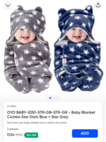 OYO BABY-2051-STR-DB-STR-GR - Baby Blanket Combo Star Dark Blue + Star Grey