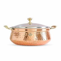 INDIAN ART VILLA Steel Copper Hammered, Handi/Casserole with Glass Lid -1300 ML