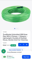 TrustBasket Unbraided 20M Hose Pipe With 2 Clamps + 1 Adaptor Lightweight, Durable & Flexible House, Garden And Car Cleaning