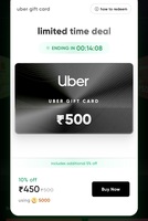 Uber Gift Card Voucher at 10% Discount on Cred 