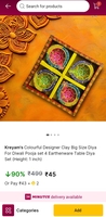 Kreyam's Colourful Designer Clay Big Size Diya For Diwali Pooja set 4 Earthenware Table Diya Set 