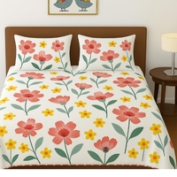  BSB HOME 100% Cotton Feel Double Bed Bedsheet Set | 144 TC Soft & Breathable | Mint Green White Flower Print with 2 Pillow Covers | Wrinkle Free | for Bedroom (90 x 90 Inches) 
