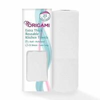  Origami Extra Thick Reusable & Washable Non-Woven Kitchen Towel | Lasts Up to 100 Uses | 25 Wipes Per Roll 