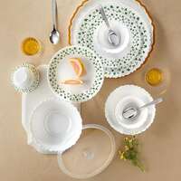 Larah by Borosil Silk Series Sage Opalware Dinner Set with Steel Spoon | 41 Pcs for Family of 6