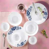 Larah by Borosil Silk Series Leona Opalware Dinner Set with Steel Spoon | 33 Pcs for Family of 6  Apply 10% coupon