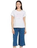 Symbol Women Cotton T-Shirt and Culotte Night Suit (Night Wear | Lounge Wear Set)