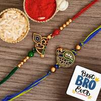🦚 eCraftIndia Set of 2 Designer Rakhis + Roli Chawal + Fridge Magnet – Make Raksha Bandhan Special for Your Brother! 