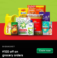 CRED × Bigbasket - Flat Rs.100 Off on orders above Rs.299 using code