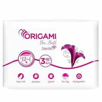 Origami 3 Ply Soft And Highly Absorbent Toilet Tissue Paper | 100% Natural Virgin Cellulose Fiber - Pack of 12 (140 Pulls Per Roll, 1680 Sheets)