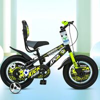 VESCO Kick Pro 14 T Kids Cycle with Balance Wheel & Back Rest Seat/Water Bottle | Rigid Fork, Frame 9 Inch | Ideal for 3 to 5 Years Boys & Girls (Green)