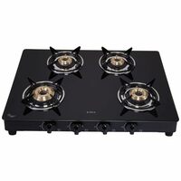 Apply 300 coupon - Elica 4 Burner Auto Ignition Gas Stove | 694 CT VETRO BLK AI | Toughened Glass Top | Brass Burners | Euro-Coated Pan Support | 7-Year Glass Warranty | Black