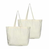 Apply 5% coupon - VantageKart Natural Cotton Plain Tote Shopping Bags with Cross Stitching | Heavy Duty, Washable, Eco Friendly Biodegradable Canvas Multipurpose Grocery Tote Bag - Set of 2