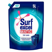 Surf Excel Matic Top Load Liquid Detergent 5L Refill Pouch, Specially designed to remove Tough Dried Stains, 1st time in Washing Machine