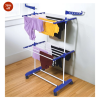 FLIPZON Premium Clothes Stand for Drying with Wheels | Portable | 2 Layer Rack for Balcony Foldable Wings | 14 Hanger Rods | Alloy Steel & Plastic (White & Blue) Rs. 899 - Amazon