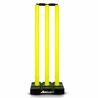 Boldfit Cricket Stumps with Stand Cricket Kit Plastic Wickets for Cricket Standard Wickets for Cricket Ground, Match, Tournament Stump with Stand & Bails- Fluorescent Green -Plastic Wickets Set