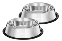 Amazon Basics Stainless Steel Pet Feeding Bowls for Dogs and Cats | Set of 2 | 700 ml Each | Dry Kibble, Wet Food, Water Bowl | No-Tip, Non Sliding Design | Dishwasher Safe