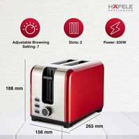 Hafele Amber 2 Slice Pop Up Electric Toaster With Cancel, Reheat And Defrost Functions, 930 Watt [Location/Account Specific]