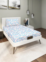 EVOKK INDIA 144 TC Cotton feel Floral 3D Printed Single Bedsheet with 1 Pillow Cover | Magic Blue leaf