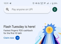Google Pay Flash Tuesday - Get Rs.20 cashback for first 10 lakh users