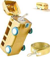 JOERRES Plastic ApLiQ Cute Portable Bus Water Bottle with Strap,Leakproof,Food Grade Bus Shaped with Movable Wheels Drinking Picnic Bottle with Straw,Sipper Bottle for Kids,Toddlers 500ml,Multicolour