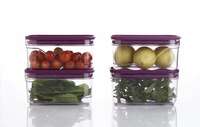 Arto Clear Food Storage Containers with Purple Lids, Rectangular Shape, (POF-5)