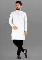 Freluro Men Solid Cotton Blend Straight Kurta | White | L