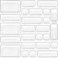 Arto Clear Transparent Acrylic Drawer Organizer Set with Various Size for Bathroom,Bedroom Dresser,Cosmetics Makeup,Kitchen Utensil,Office,Stationery,Drawer Tray Dividers,Vanity Trays (Set of 25)