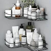 DESIHIDE Wall Mounted Self-Adhesive Bathroom Corner Shelf/Kitchen Rack & Holder - Bathroom Accessories (Material-GI Metal, Powder Coated Finish, Black) - Pack of 2