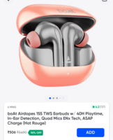 Price dropped! boAt Airdopes 155 TWS Earbuds w/ 40H Playtime, In-Ear Detection, Quad Mics ENx Tech (Available Gurgaon check yours )