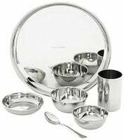 Amazon Solimo Dinner Set| Stainless Steel | Set of 6 | Solid Mirror Finish | Silver