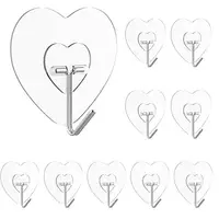 JIALTO 10 Pcs Love Shape Wall Hanging Hooks for Wall Without Drilling